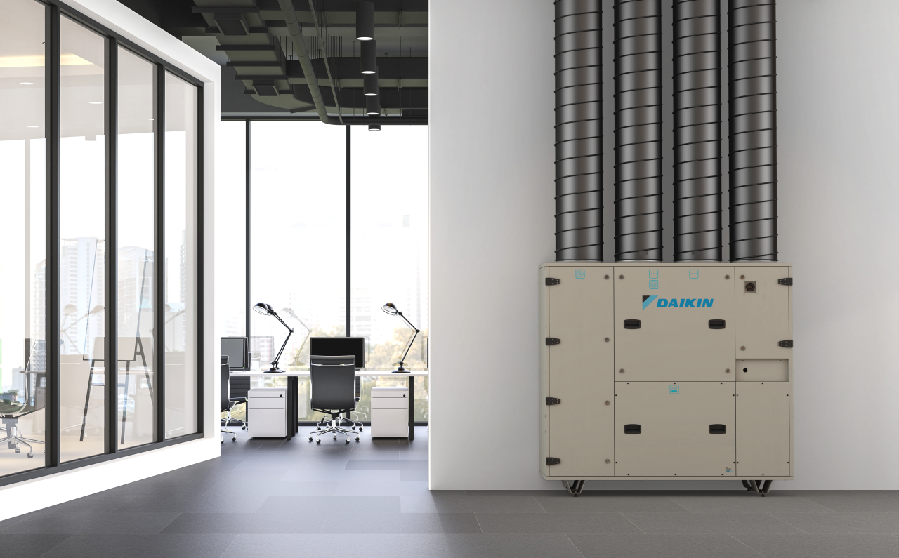 Daikin AHU Modular T series unit in a large office space regulating the indoor air quality